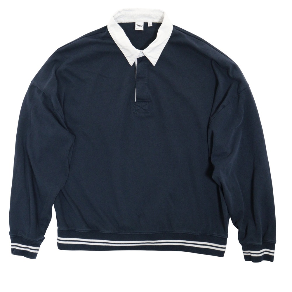 Aritzia TNA Rugby Sweatshirt Sweater Oversize Preppy Sporty Navy Cotton Women L
